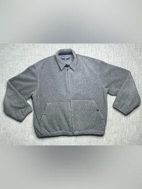 Vintage POLO SPORT Ralph Lauren Jacket Mens Large Gray Fleece Full Zip Spell Out